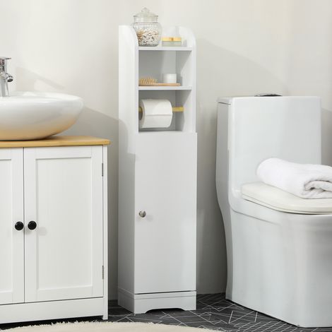 Meuble bas de salle de bain 1 étagère supérieure ouverte 2 compartiments et 1 placard 23 x 18 x 100 cm blanc