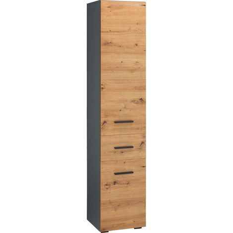Malika-Armoire haute avec 2 portes et 1 tiroir en chêne anthracite