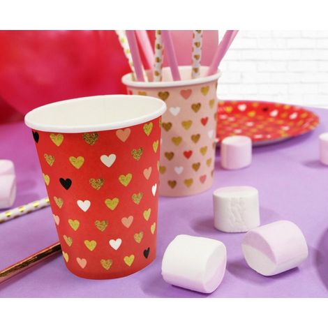 Bicchieri di carta Red Hearts XOXO da 250 ml, confezione da 6 pezzi (1/3)