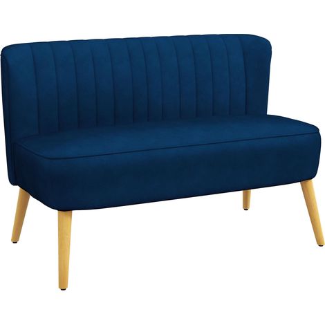 Canapé 2 places au style rétro, avec pieds en bois élégants, dimensions 117 cm x 56,5 cm x 77 cm, couleur bleu, idéal pour ajouter confort et charme à votre salon.