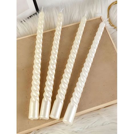 Lot de 4 bougies coniques blanches de 25 cm - Combustion propre sans goutte pendant 8 heures, idéal pour dîners élégants, mariages et occasions spéciales, finition soignée couleur blanc pur (1/5)