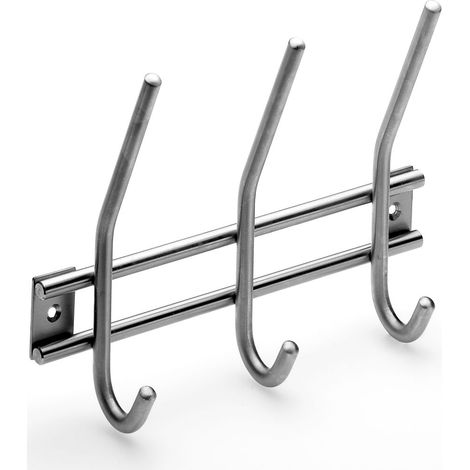 Hettich Garderobenleiste 3 Haken 22,0 x 16,5 x 5,5 cm Edelstahl Hakenleiste