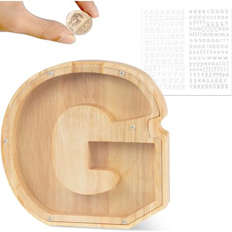 Tirelire pour Tirelire Personnalisée avec Lettres de A à Z Tirelire en Bois Transparente pour Noël(G)