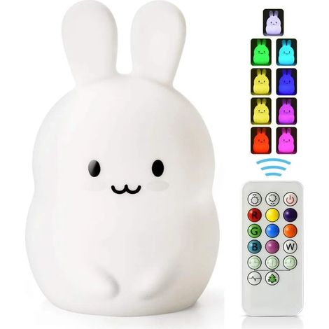 Nachtlicht für Kinder in Hasenform + Fernbedienung, bunte Silikonleuchte, USB-aufladbar, Hasen-Nachtlicht, süßes Geburtstagsgeschenk für Jungen und Mädchen