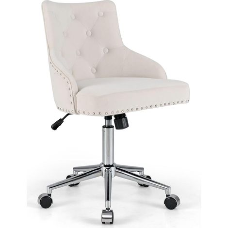 COSTWAY Upholstered Home Office Chair 360° Swivel Reception Chair with Wheels (1/5)