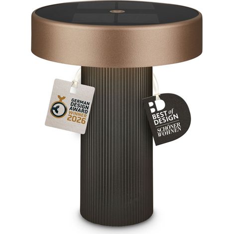 Briloner LED Tischlampe Kabellos Ø16x20cm 1W 150lm 3000K Warmweiß Solar Anthrazit Bronze metallic - Tischleuchte Wohnzimmer Flur Balkon (1/5)