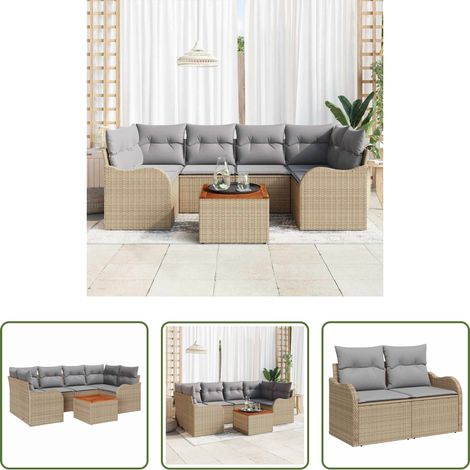 vidaXL Poly-Rattan - Gartensofa-set 7 pcs Beige und Hellgrau Poly-Rattan (1/5)