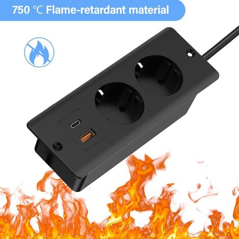 Afspoelbare aansluiting met USB en Type-C, 4-in-1 tafel aansluiting, 2-richting afspoelbare voedingsstrip, tafelblad ingebouwd met 2 m kabel, meerdere stekker voor aansluiting, meerdere aansluitingsst (1/4)