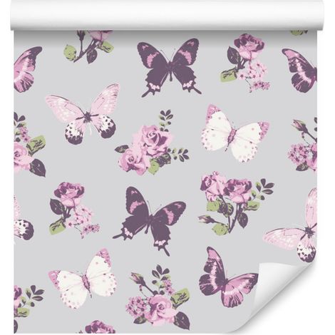 Papier peint Papillons, Roses, Fleurs et Nature pour Salon et Chambre 50x1000 cm (1/5)
