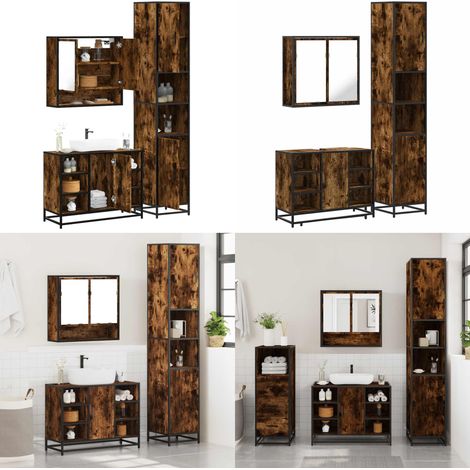 vidaXL 3-tlg. Badmöbel-Set Räuchereiche Holzwerkstoff (1/5)