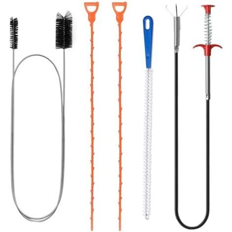 5 Pièces Furet Déboucheur Canalisation, Pince à Griffes Flexible 160 cm, Kit Débouchage Canalisation avec Brosse de Nettoyage pour Évier Douche, WC, Baignoire - (1/5)