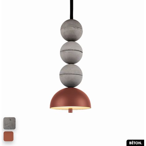 Lampe de suspension en béton - BOSFOR CONCRETE GRIS - TERRE ROUGE 3 BALLES LED 14W (1/2)