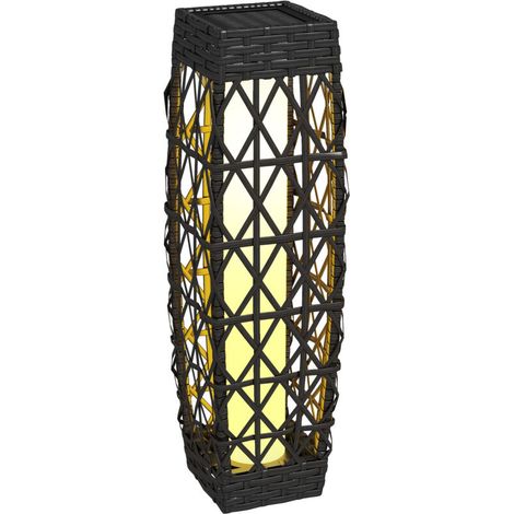 Lampe de jardin solaire LED avec rotin et capteur de lumière, grise, résistante aux UV pour une utilisation extérieure (1/5)