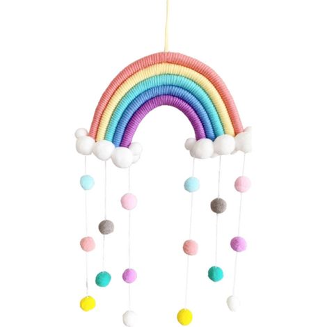 Guirlande Murale Macramé - Arc-en-ciel Décoratif avec Pompons Colorés - Décoration Chambre Enfant Bébé Baby Shower - 1 Pièce (1/5)