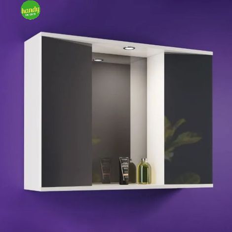 Specchiera bagno due ante e faretto integrato modello diagonal l=80cm h=60cm p=20cm MOBO (1/2)