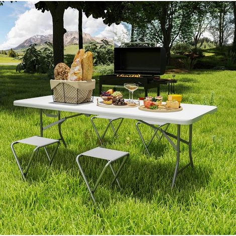 Klapptisch 180x74x74 cm weiß Metall mit HDPE-Tischplatte und Tragegriff (1/5)