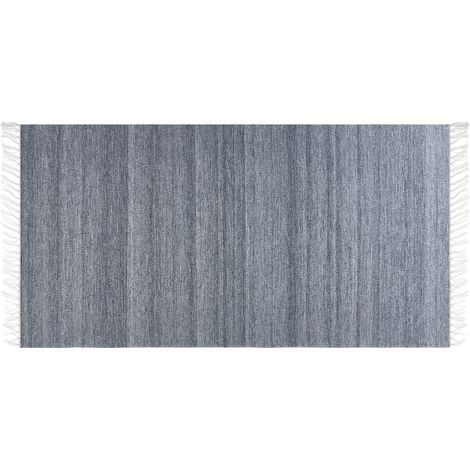 Alfombra gris 80 x 150 cm PET reciclado flecos interior exterior Malhia