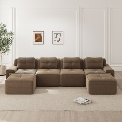 Divano modulare marrone in velluto a coste con chaise longue a U, 4 posti, senza montaggio (1/5)