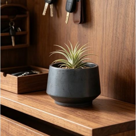 Vaso da fiori in ceramica Ø 22 cm, nero opaco, fatto a mano, poroso, resistente al gelo, per uso interno ed esterno. (1/5)