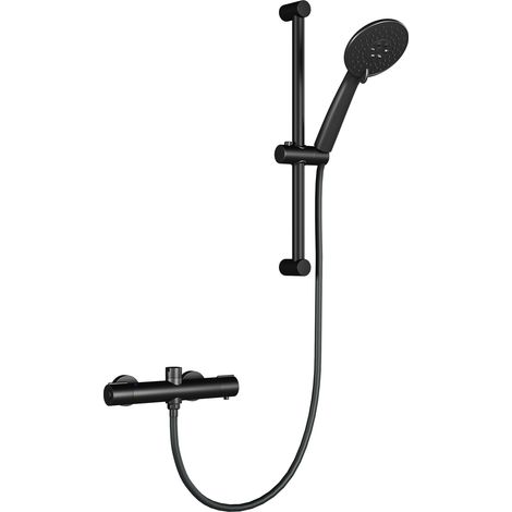 Colonne de douche thermostatique complète – Sécurité 38°C anti‑brûlure – Douchette 3 jets – Barre/colonne réglable – Flexible 1,5 m – Inox 304 chromé – round thermatatic mixer set (1/5)