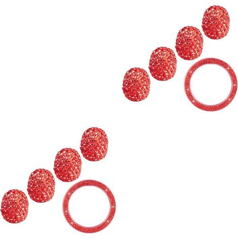 10Pièces Caches Valve Auto Rouges Avec Strass Et Bague De Démarrage