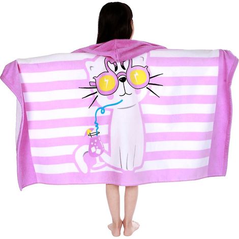 Kapuzenbadetuch für Kinder mit Katzenmotiv – Schnelltrocknender und super saugfähiger Poncho für Bad, Pool, Strand oder als Schwimmdecke (50x30) (1/5)