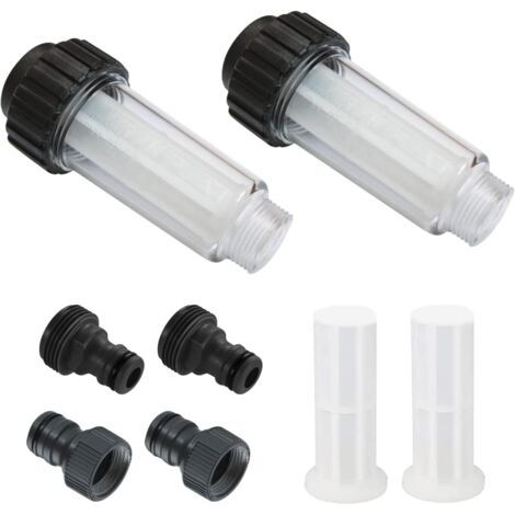 Filtre à Eau pour Tuyau D'arrosage, 2 Pièces 3/4 Pouces Préfiltre à Eau Set de Filtre à Eau Avec 4 éléments Filtrants & 2 Adaptateurs Rapides pour Nettoyeur Haute Pression, Pompe de Jardin