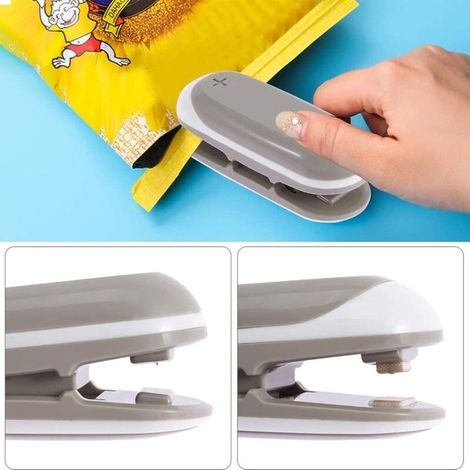Mini termosigillatrice portatile 2 in 1 con gancio per sacchetti di patatine, alimenti, snack e sacchetti Ziploc. (1/4)