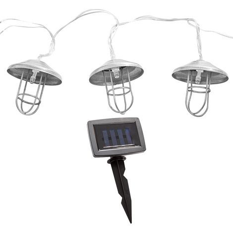 Catena luminosa solare a LED, lampada solare da esterno, decorazione da giardino, stile country, picchetto a batteria, argento, 10x LED bianco caldo, DxL 6x200 cm (1/5)