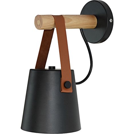 Applique murale LED d'intérieur 110-240 V en bois, noire, pour chambre, salon ou couloir. (1/5)