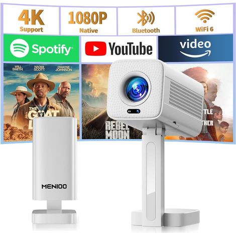 [Built-in App] Vidéoprojecteur 2026 Upgraded with WiFi 6 and Bluetooth 5.4, Mini Projecteur avec Auto Focus & Keystone Correction 90° Rotation, Projecteur Compatible with HDMI/TV Stick/Laptop-Blanc (1/5)