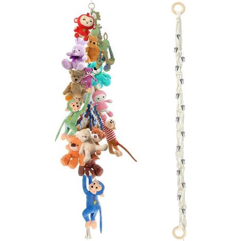 2 Pièces Rangement Peluche, 2M Range Peluche avec 40 Pinces en Métal Hamac Peluch, Rangement Jouet Enfant, Filet Peluch à Suspendre pour Rangez des Poupées, des écharpes, Accrochez des Photos (1/5)