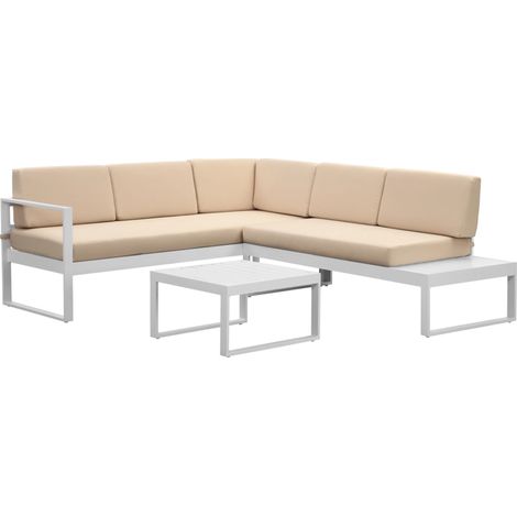 set da giardino "hydri" in alluminio bianco con 6 sedute e tavolino