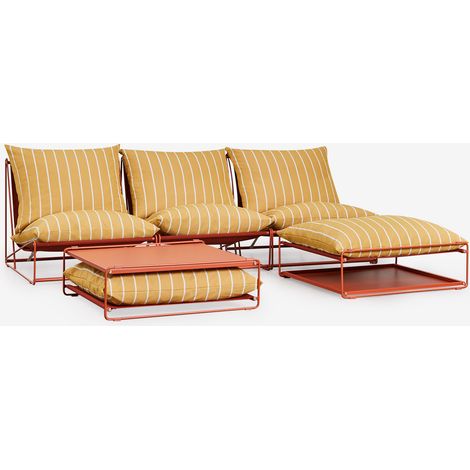 SKLUM Amaro Gartenset mit 3-teiligem Modulsofa, Beistelltisch und umwandelbarem Ottoman Honiggelb - Rot Acryl                                  