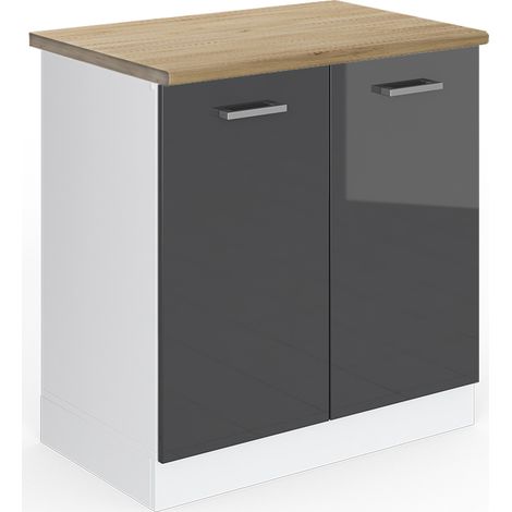 Armario bajo para fregadero R-Line, Antracita alto brillo, 80 cm , ET Roble, Vicco