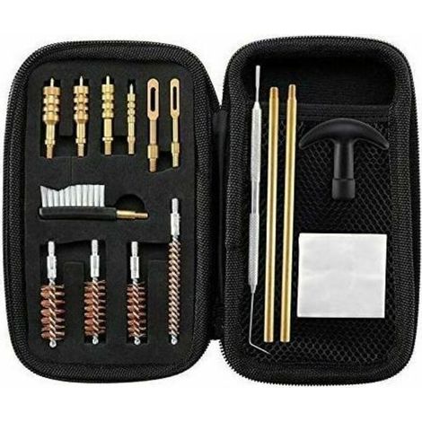 Kit de nettoyage universel pour pistolet calibres .22, .357, .38, 9mm, .45, comprenant des brosses en bronze et un adaptat en laiton. (1/5)