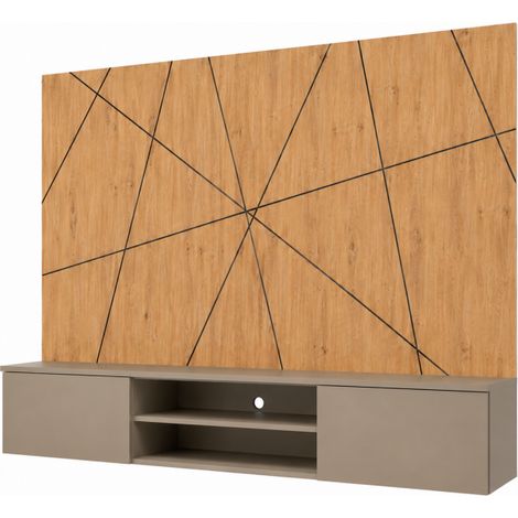 Ensemble meuble TV mural Xari G2 - Bois MDF gris argile et chêne artisan - 160 x 148 x 35 cm - Livraison gratuite (1/3)