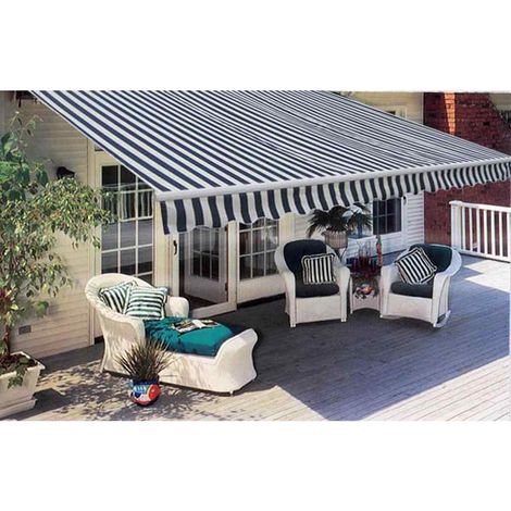 Auvent Marquise pliable manuel, Store Banne pour Jardin Balcon Terrasse, 300 cm Bleu/blanc OIB3465E (1/5)