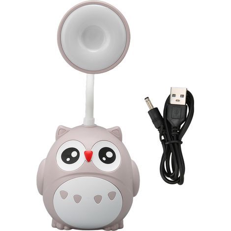 Lampe de bureau LED avec 2 niveaux de luminosité, support de stylo et forme hibou, éclairage doux pour les yeux, USB, gris clair (1/5)