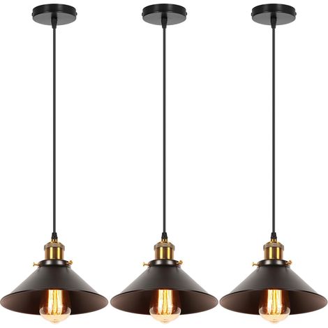 3x Suspension Luminaire Industriel, Design Rétro, Douille E27, Métal Noir, Pour Salon Cuisine (1/5)