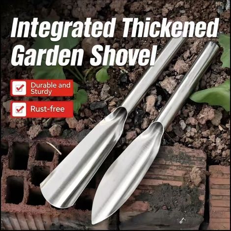Pelle de jardin monobloc en acier inoxydable (pointe pointue, lot de 5) : idéale pour planter, désherber et retourner la terre. Outil de jardinage antirouille. Lot de 5. (1/5)