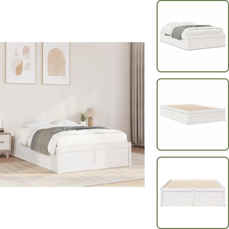 Massivholzbett ohne Matratze Weiß 135x190 cm Kiefernholz - Massivholzbette - Kiefernbett - Weißes Bett - Modernes Bett - Doppelbett (1/5)