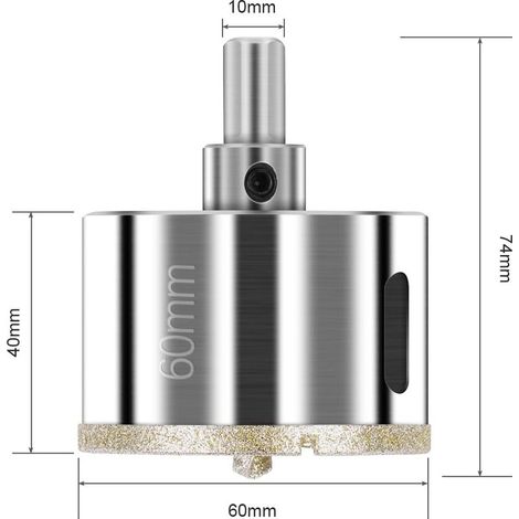 Scie Cloche Diamant 60 mm, Foret Diamant avec Foret Guidage Central, Scie Cloche Carrelage avec Revêtement de Surface en Diamant pour Coupe de Verre, Carrelage, Céramique, Marbre, Calcaire (1/5)