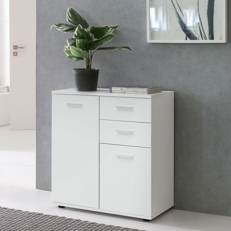 Buffet 2 portes 2 tiroirs 71x35,5x78 cm décor blanc (1/4)