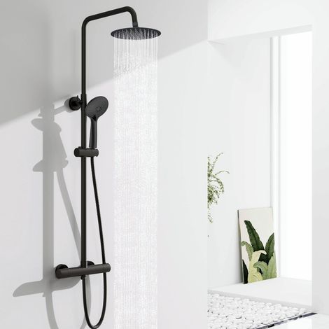 OCEAN Colonne de Douche Thermostatique Salle de bain, Colonne de Douche Réglable avec Douchette 3 Jets, Anti-brûlure, Système de Douche en Inox 304, Noir (1/5)