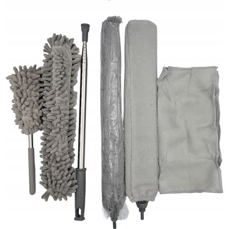Kit di pulizia con asta telescopica, 6 pezzi, grigio