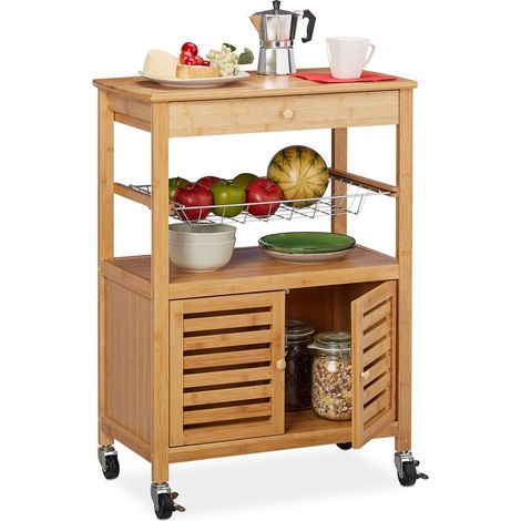 Carrito de cocina de bambú con almacenamiento y ruedas