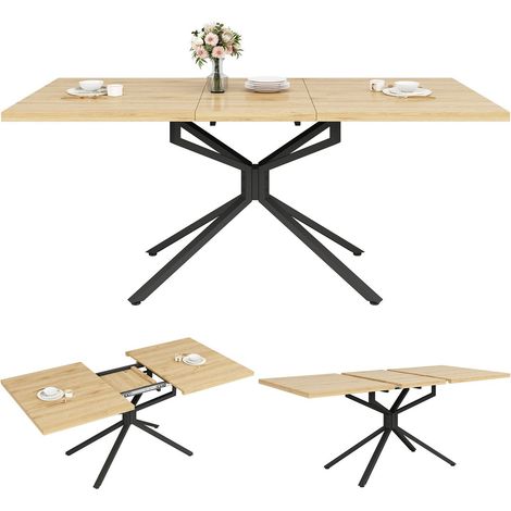 Table à Manger Extensible 120/160 x 90 cm 4 à 6 personnes plateau en MDF piètement étoile en métal noir patins réglables (1/5)