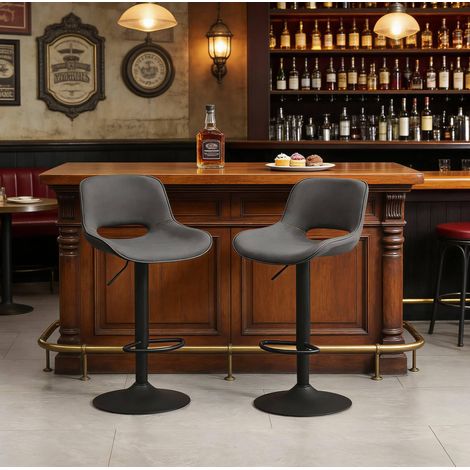 Sillas de bar giratorias regulables de lino gris OKMYHOME (1/5)
