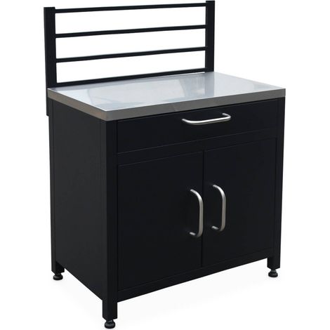 Meuble de cuisine extérieure en acier avec 1 tiroir et 1 porte et 1 grille de suspension L80